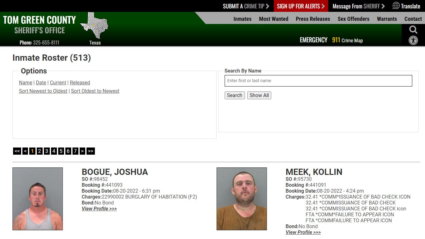 Inmate Roster (510) - Tom Green County Sheriff
